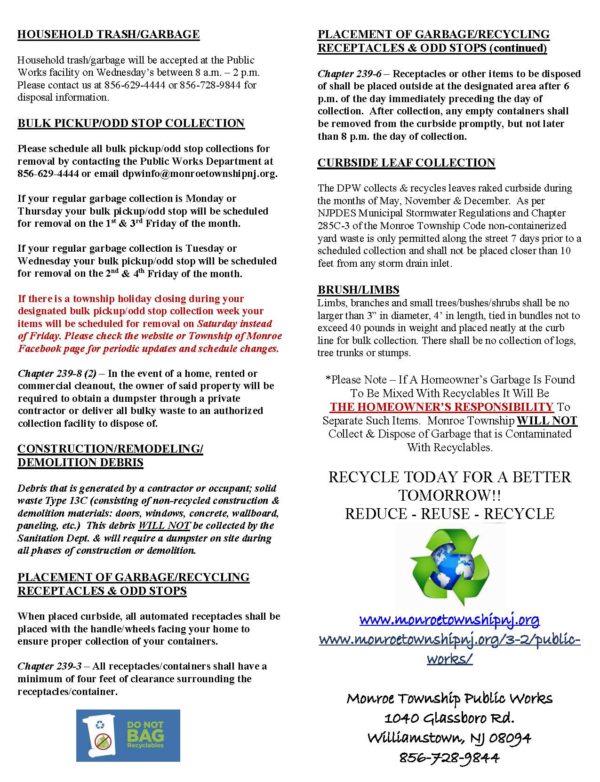 recycling schedule franklin township nj