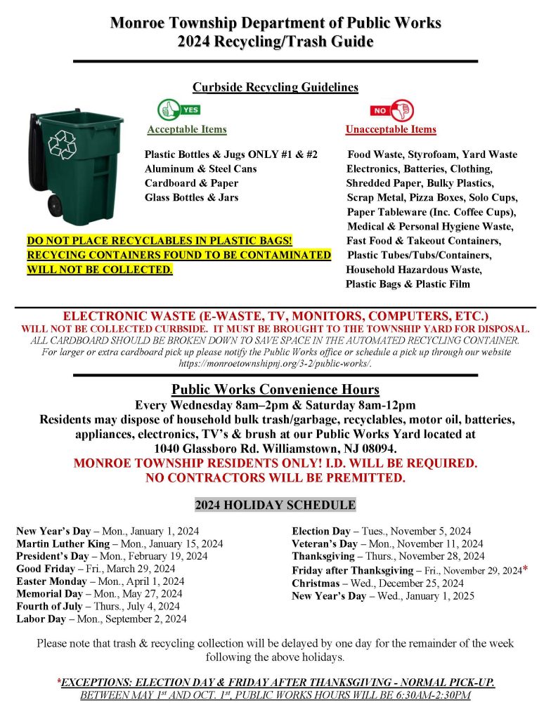 2024 Trash Recycling Guide Monroe Township New Jersey   TRASH   RECYCLE GUIDE 2024 Page 1 784x1024 